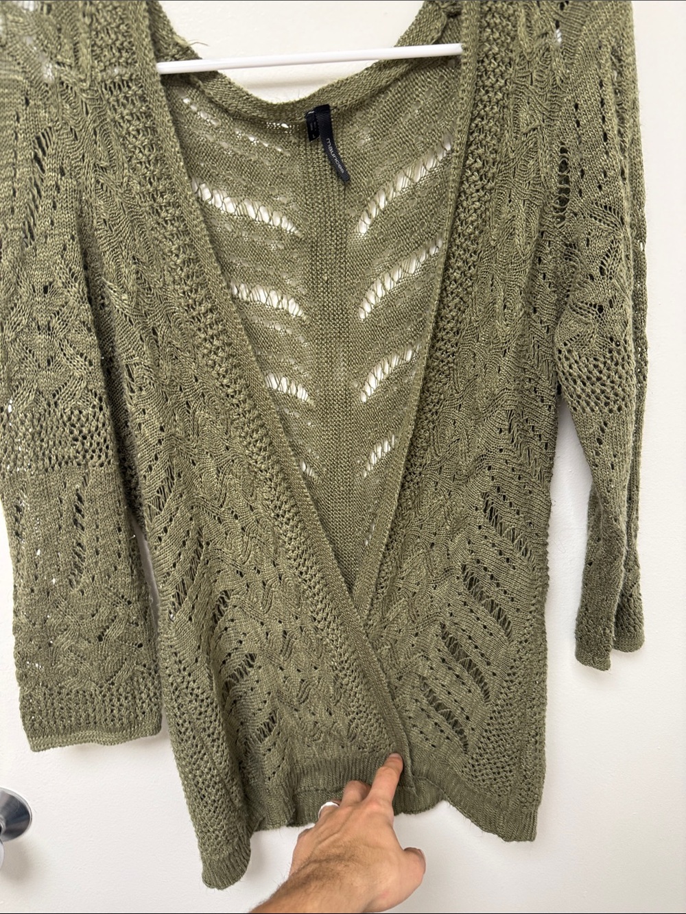 Maurice’s Open-Weave Olive Knit Acrylic Cardigan Sweater - Picture 2 of 4